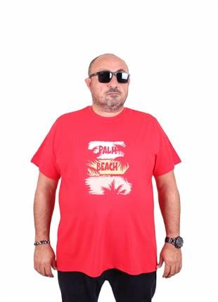Starbattal Erkek Büyük Beden Sıfır Yaka Tişört Palm Beach 25188 KIRMIZI