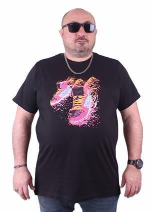 Erkek Büyük Beden Sıfır Yaka Tişört 23170 SIYAH