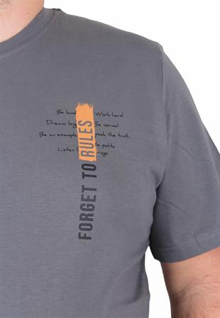 Starbattal Erkek Büyük Beden Sıfır Yaka Tişört Forget To Rules 25156 FUME