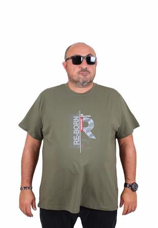 Starbattal Erkek Büyük Beden Sıfır Yaka Tişört Re-Born 25185 HAKI