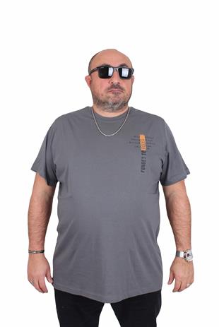 Starbattal Erkek Büyük Beden Sıfır Yaka Tişört Forget To Rules 25156 FUME