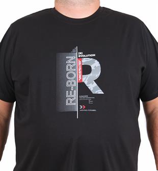 Starbattal Erkek Büyük Beden Sıfır Yaka Tişört Re-Born 25185 SIYAH