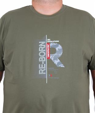 Starbattal Erkek Büyük Beden Sıfır Yaka Tişört Re-Born 25185 HAKI