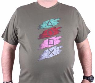 Starbattal Büyük Beden Sıfır Yaka Tişört Play Station 23171 HAKI