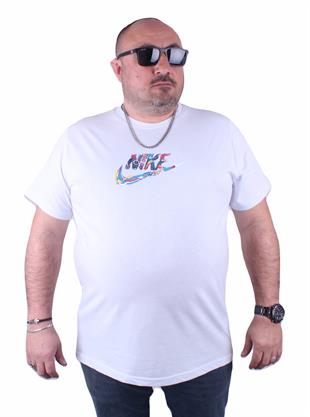 Erkek Büyük Beden Sıfır Yaka Tişört 23168 BEYAZ