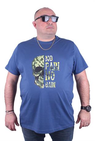 Starbattal Büyük Beden Erkek Sıfır Yaka Tişört No Gain 23126 INDIGO