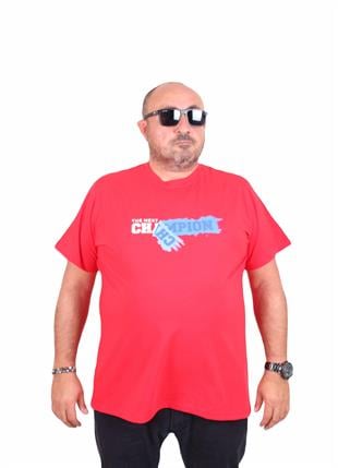 Starbattal Erkek Büyük Beden Sıfır Yaka Tişört Champion 25180 KIRMIZI