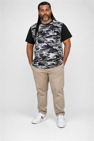 Starbattal Büyük Beden Shoulder Line Camouflage Erkek Tişört 23147 FUME