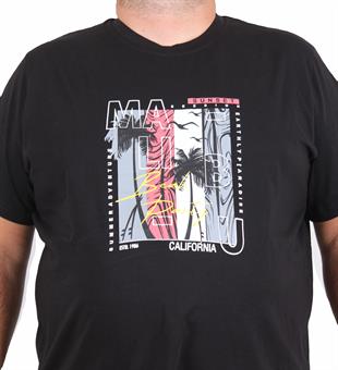 Starbattal Erkek Büyük Beden Sıfır Yaka Tişört Beach Party 25191 SIYAH