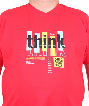 Starbattal Erkek Büyük Beden Sıfır Yaka Tişört Think 25184 KIRMIZI