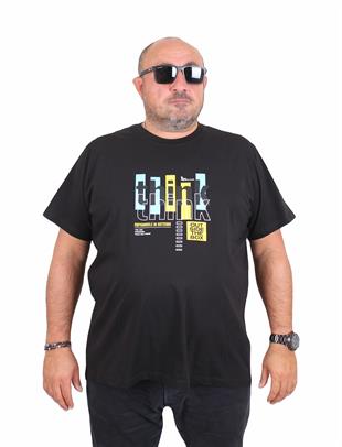 Starbattal Erkek Büyük Beden Sıfır Yaka Tişört Think 25184 SIYAH