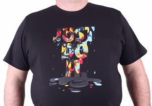 Erkek Büyük Beden Sıfır Yaka Tişört 23169 SIYAH