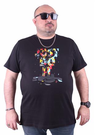 Erkek Büyük Beden Sıfır Yaka Tişört 23169 SIYAH