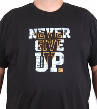 Starbattal Erkek Büyük Beden Sıfır Yaka Tişört Never Give Up 25182 SIYAH