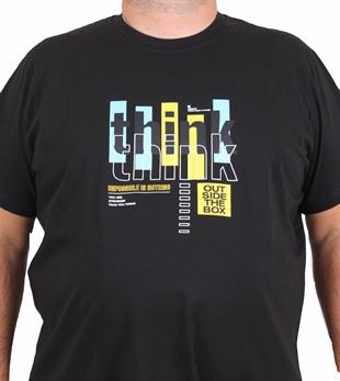 Starbattal Erkek Büyük Beden Sıfır Yaka Tişört Think 25184 SIYAH