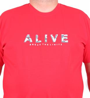 Starbattal Erkek Büyük Beden Sıfır Yaka Tişört Alive 25187 KIRMIZI