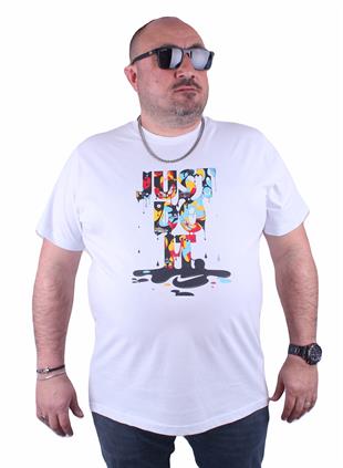 Erkek Büyük Beden Sıfır Yaka Tişört 23169 BEYAZ