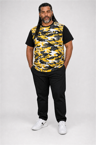Starbattal Büyük Beden Shoulder Line Camouflage Erkek Tişört 23147 HARDAL