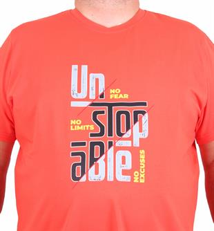 Starbattal Erkek Büyük Beden Sıfır Yaka Tişört Un Stop Able 25181 Nar Çiçeği