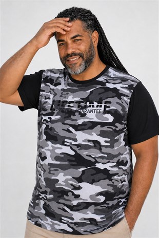 Starbattal Büyük Beden Shoulder Line Camouflage Erkek Tişört 23147 FUME