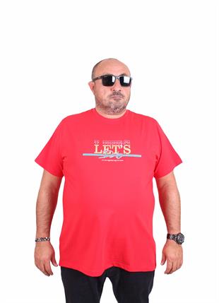 Starbattal Erkek Büyük Beden Sıfır Yaka Tişört Lets Do It 25186 KIRMIZI