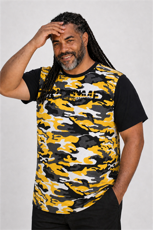 Starbattal Büyük Beden Shoulder Line Camouflage Erkek Tişört 23147 HARDAL