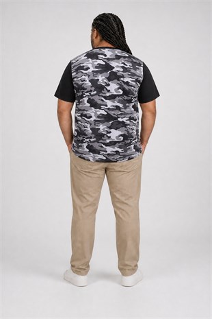 Starbattal Büyük Beden Shoulder Line Camouflage Erkek Tişört 23147 FUME