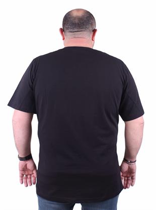 Erkek Büyük Beden Sıfır Yaka Tişört 23168 SIYAH