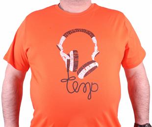 Starbattal Büyük Beden Sıfır Yaka Tişört Headphone 23172 TURUNCU