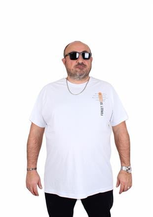 Starbattal Erkek Büyük Beden Sıfır Yaka Tişört Forget To Rules 25156 BEYAZ