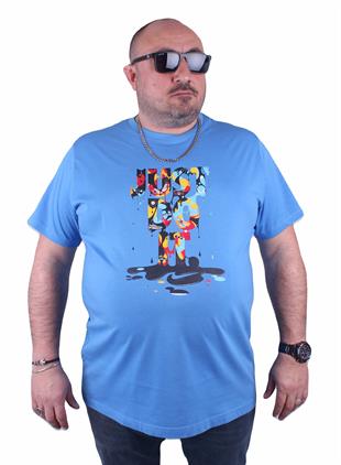 Erkek Büyük Beden Sıfır Yaka Tişört 23169 MAVI