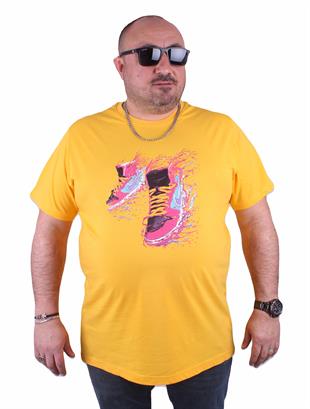 Erkek Büyük Beden Sıfır Yaka Tişört 23170 SARI