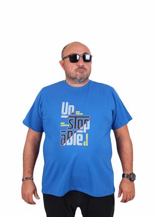 Starbattal Erkek Büyük Beden Sıfır Yaka Tişört Un Stop Able 25181 SAKS