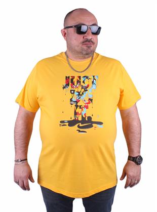 Erkek Büyük Beden Sıfır Yaka Tişört 23169 SARI