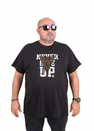 Starbattal Erkek Büyük Beden Sıfır Yaka Tişört Never Give Up 25182 SIYAH