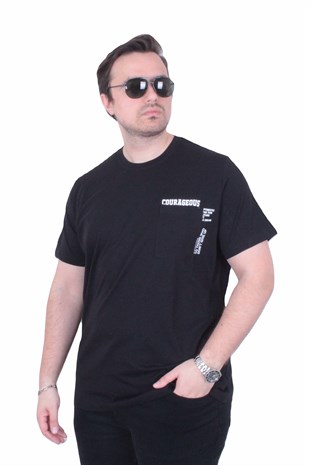 Starbattal Erkek Büyük Beden Sıfır Yaka Tişört Courageous 26146 SIYAH