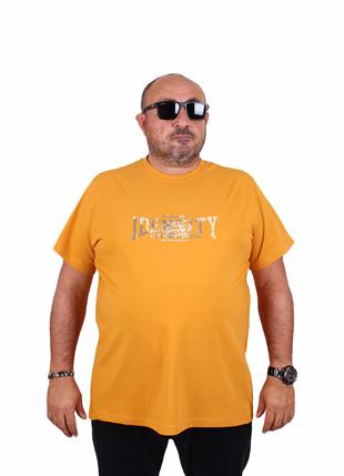 Starbattal Erkek Büyük Beden Sıfır Yaka Tişört Identity 25189 HARDAL