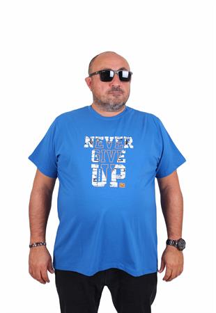Starbattal Erkek Büyük Beden Sıfır Yaka Tişört Never Give Up 25182 SAKS