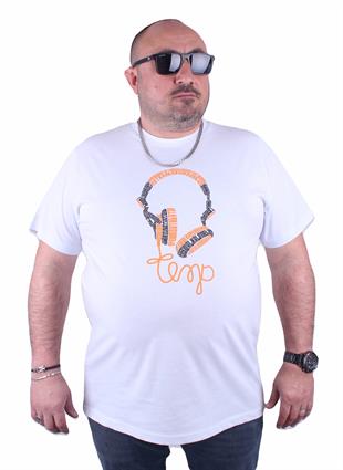 Starbattal Büyük Beden Sıfır Yaka Tişört Headphone 23172 BEYAZ