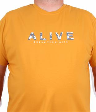 Starbattal Erkek Büyük Beden Sıfır Yaka Tişört Alive 25187 HARDAL