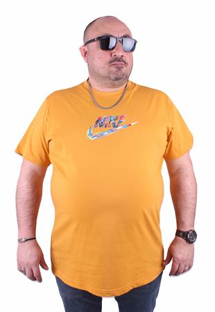 Erkek Büyük Beden Sıfır Yaka Tişört 23168 HARDAL