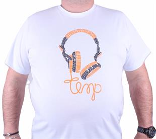 Starbattal Büyük Beden Sıfır Yaka Tişört Headphone 23172 BEYAZ