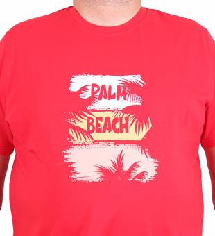 Starbattal Erkek Büyük Beden Sıfır Yaka Tişört Palm Beach 25188 KIRMIZI