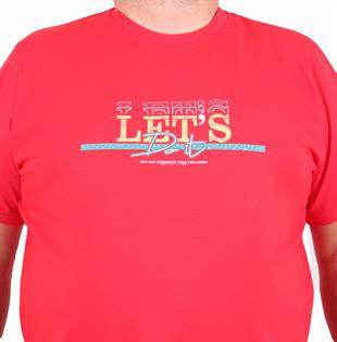 Starbattal Erkek Büyük Beden Sıfır Yaka Tişört Lets Do It 25186 KIRMIZI