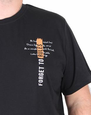 Starbattal Erkek Büyük Beden Sıfır Yaka Tişört Forget To Rules 25156 SIYAH