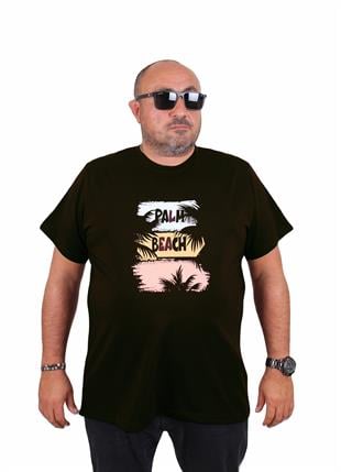 Starbattal Erkek Büyük Beden Sıfır Yaka Tişört Palm Beach 25188 SIYAH
