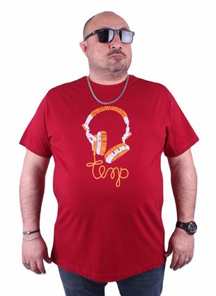 Starbattal Büyük Beden Sıfır Yaka Tişört Headphone 23172 BORDO