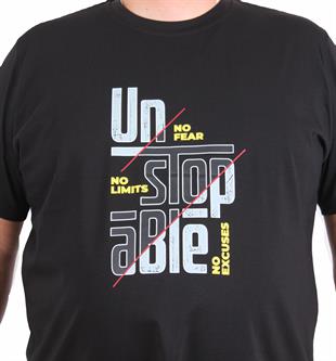 Starbattal Erkek Büyük Beden Sıfır Yaka Tişört Un Stop Able 25181 SIYAH