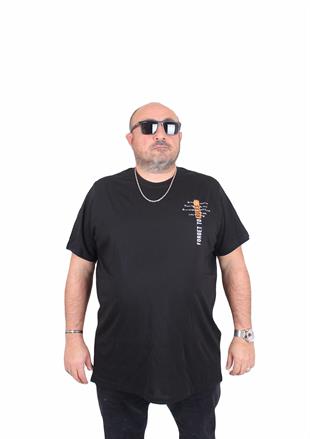 Starbattal Erkek Büyük Beden Sıfır Yaka Tişört Forget To Rules 25156 SIYAH