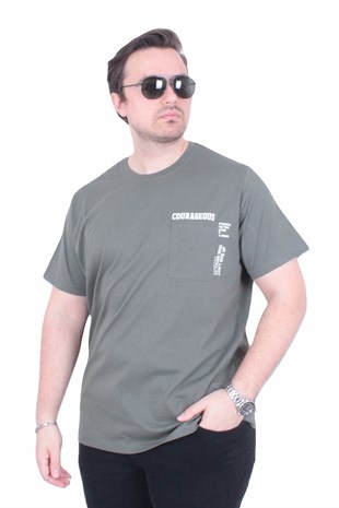 Starbattal Erkek Büyük Beden Sıfır Yaka Tişört Courageous 26146 HAKI